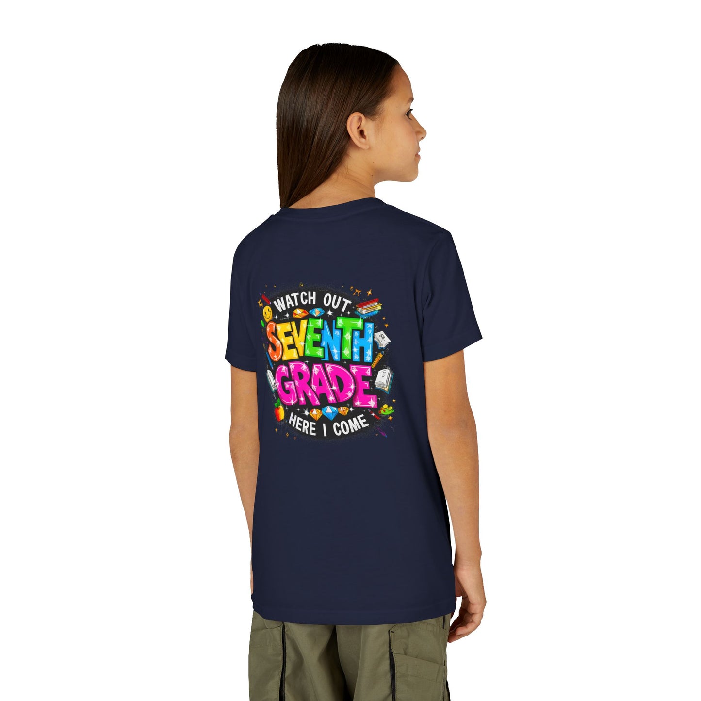 Seventh Grade Kids T-Shirt – “Watch Out Seventh Grade Here I Come” Back-to-School Tee