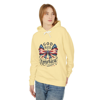 God Bless America Patriotic Hoodie – American Flag Bow Fourth of July Sweatshirt