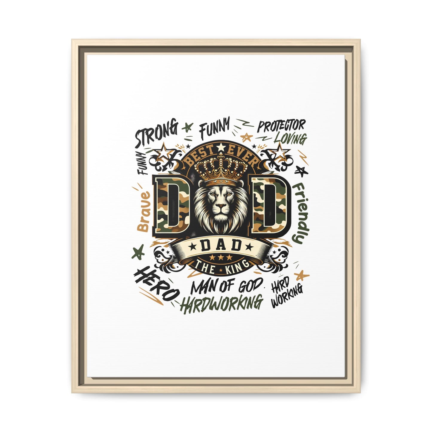 Framed Matte Canvas 'Best Ever DAD' Wall Art – Lion King Design, Father’s Day Gift