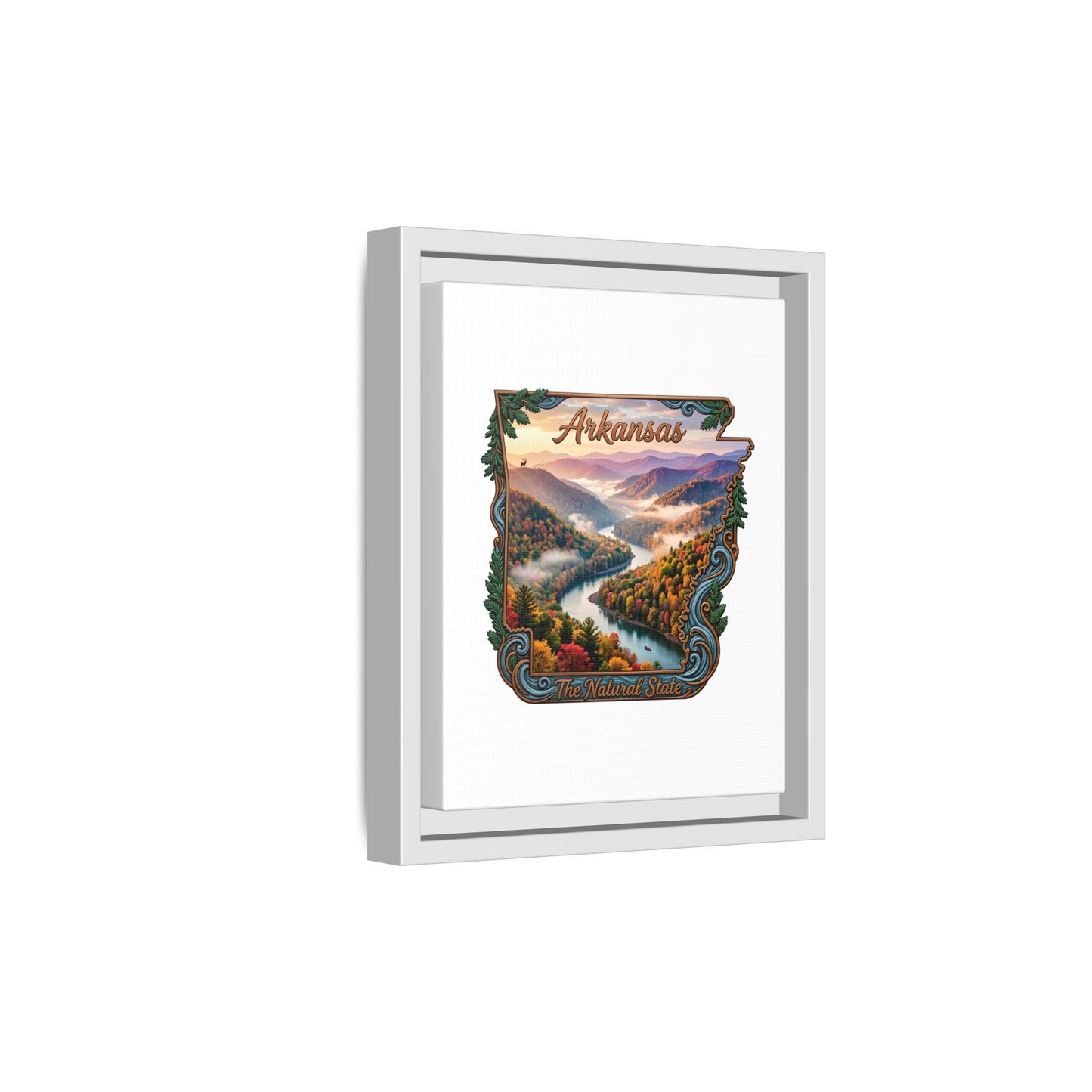 Arkansas Scenic State Map Canvas — "The Natural State" Framed Wall Art