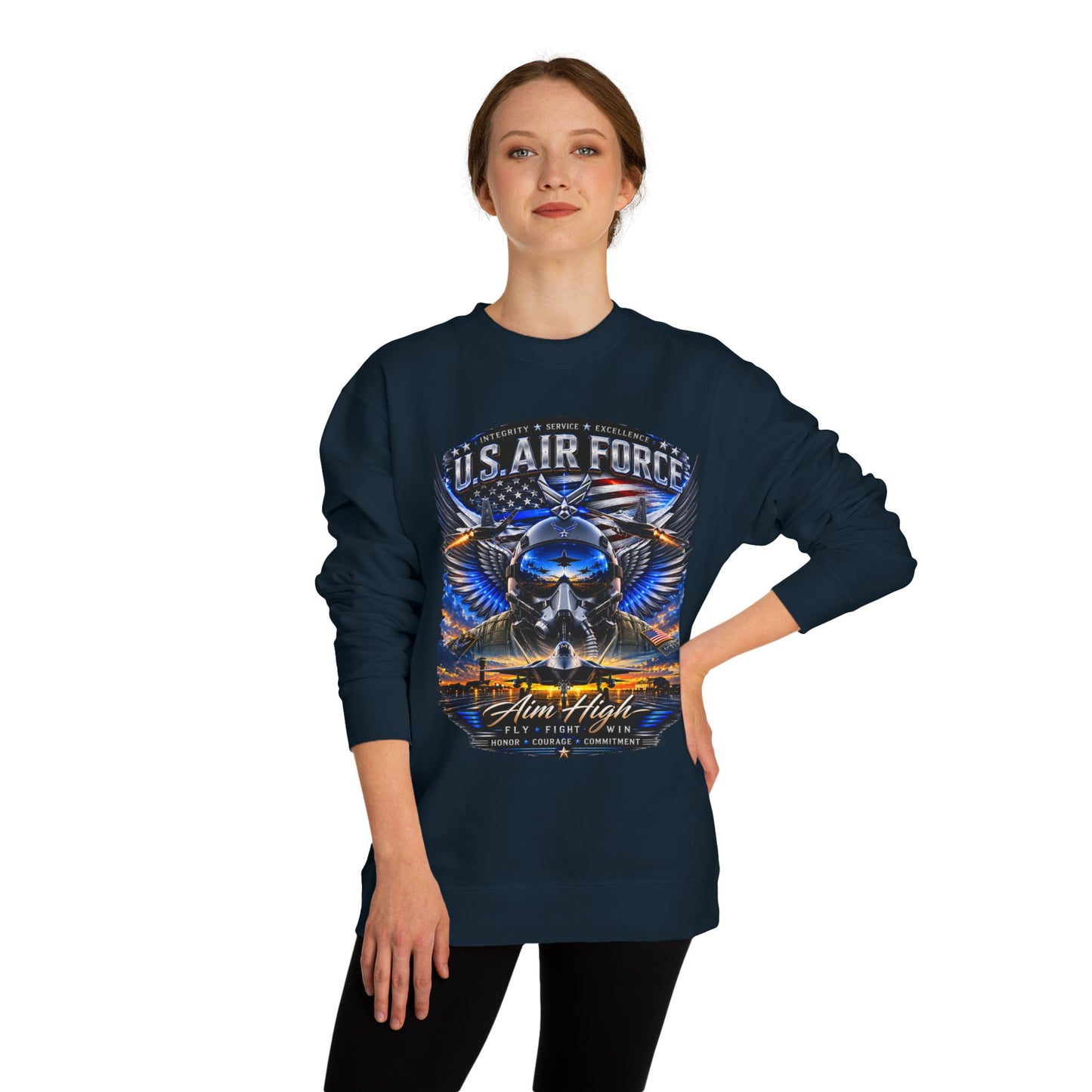 U.S. Air Force Crewneck Sweatshirt — "Aim High" Fighter Jet Graphic