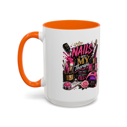 Coffee Mug — "Nails Are My Therapy" Pink Nail Tech Gift