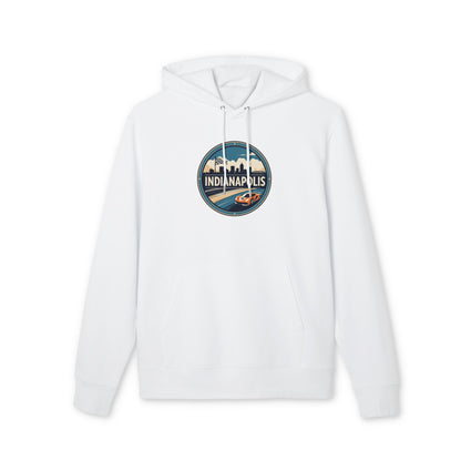 Indianapolis Racing Hoodie — Retro City Skyline & Racecar Design