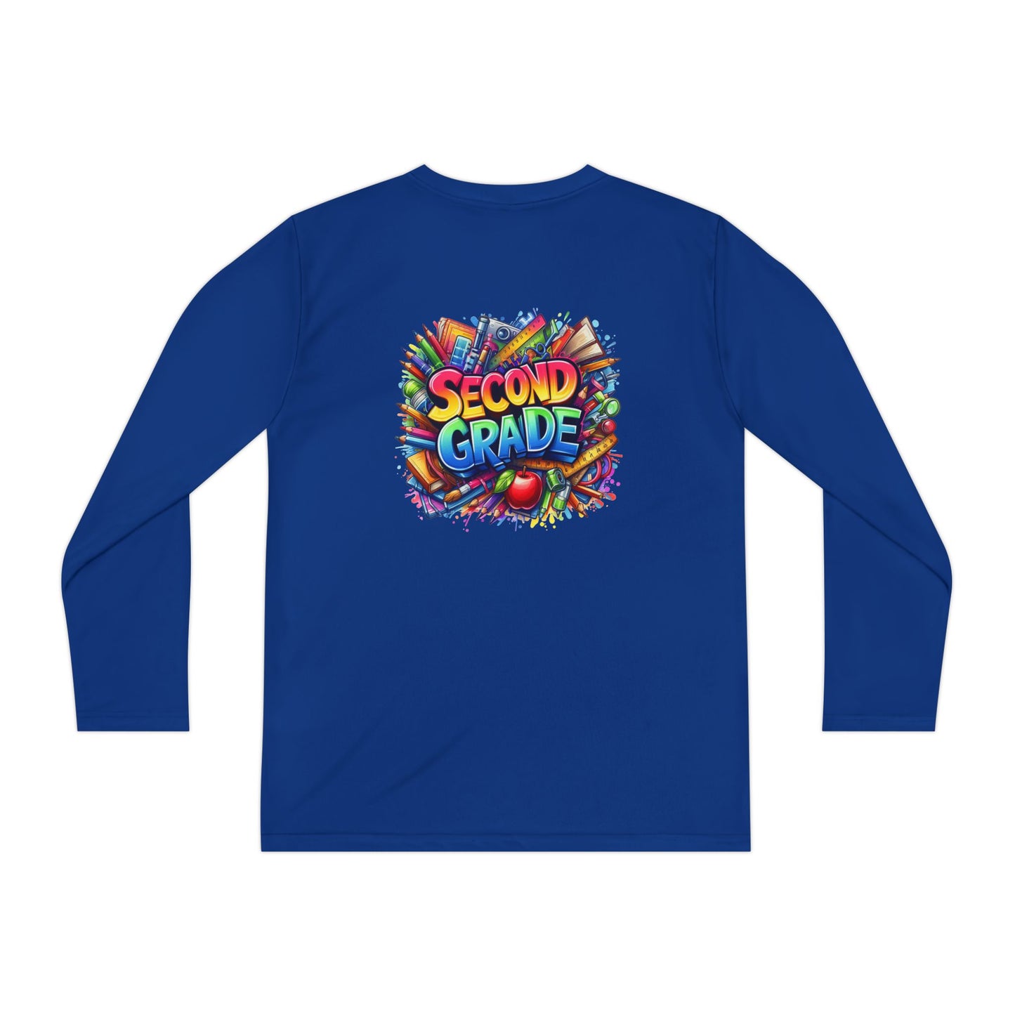 Second Grade Youth Long Sleeve Tee — Colorful School Supplies Back-to-School Shirt