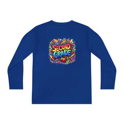 Second Grade Youth Long Sleeve Tee — Colorful School Supplies Back-to-School Shirt