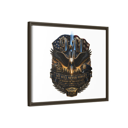 9/11 We Will Never Forget Matte Framed Canvas - Memorial Tribute Wall Art