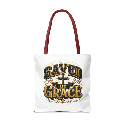 Saved by Grace Tote Bag – Christian Cross Inspirational Canvas Tote