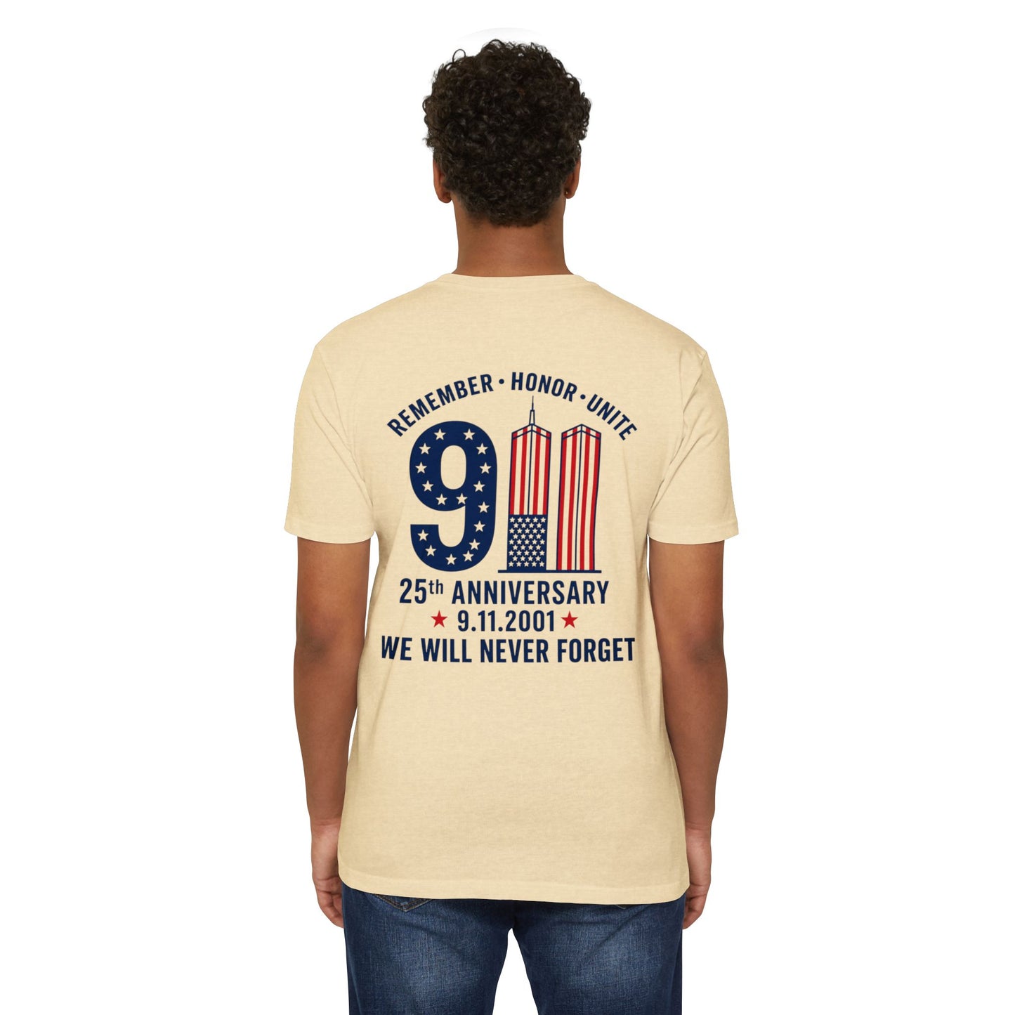 9/11 Memorial T-Shirt – "Remember Honor Unite" 25th Anniversary We Will Never Forget