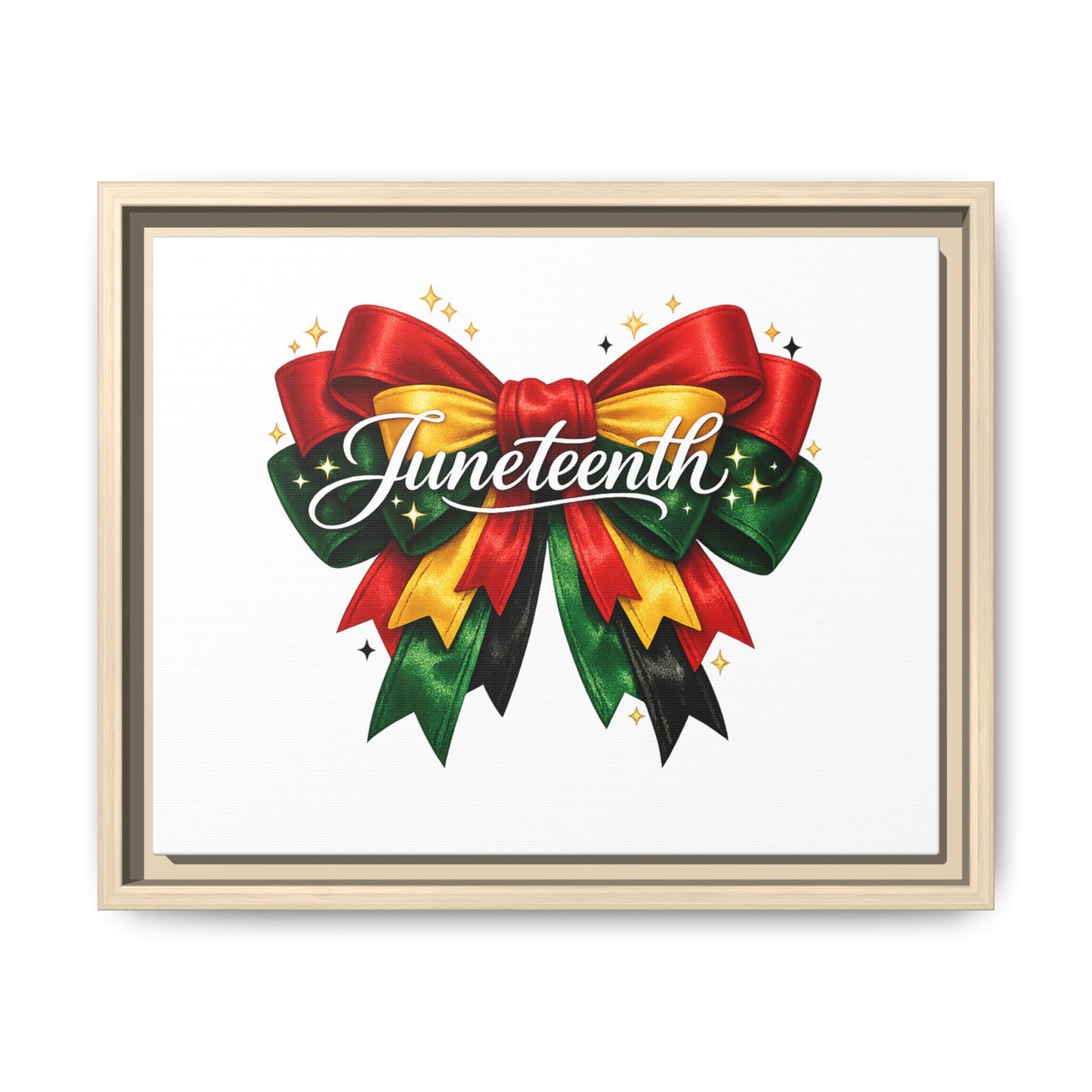 Juneteenth Framed Canvas Print – Festive Red, Green & Gold Ribbon Wall Art