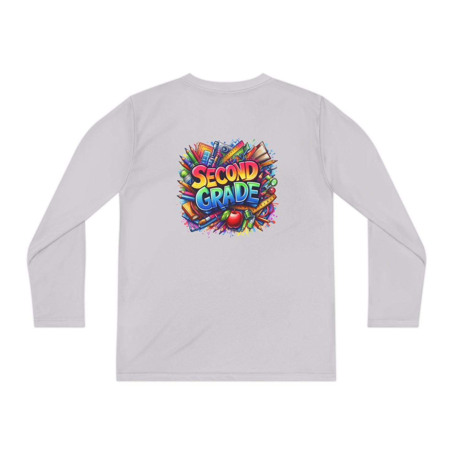 Second Grade Youth Long Sleeve Tee — Colorful School Supplies Back-to-School Shirt