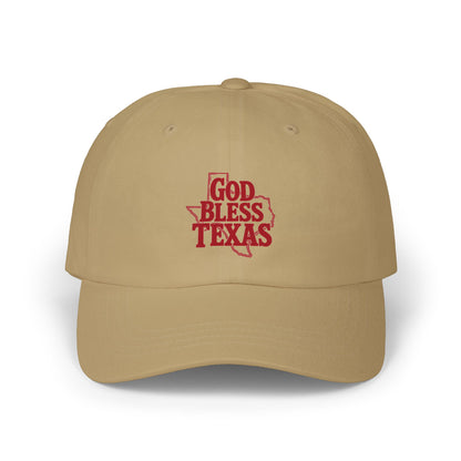 God Bless Texas Dad Cap — Embroidered Texas Outline Baseball Hat
