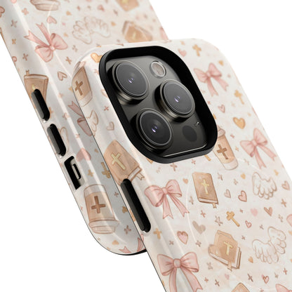 Christian Pattern Phone Case — Cute Cross, Bible & Dove Tough Magnetic Case