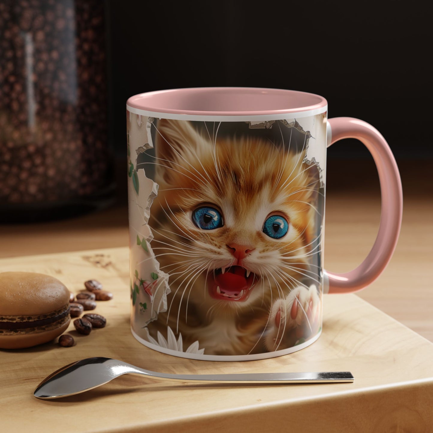 Cute Orange Kitten Accent Coffee Mug – Blue-Eyed Cat Catnip Design (11/15oz)