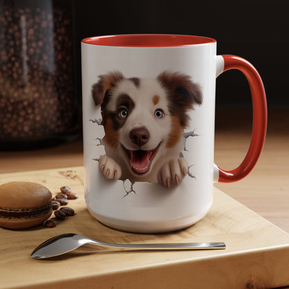 Australian Shepherd Peeking Coffee Mug — Cute Puppy Accent Mug (11/15oz)