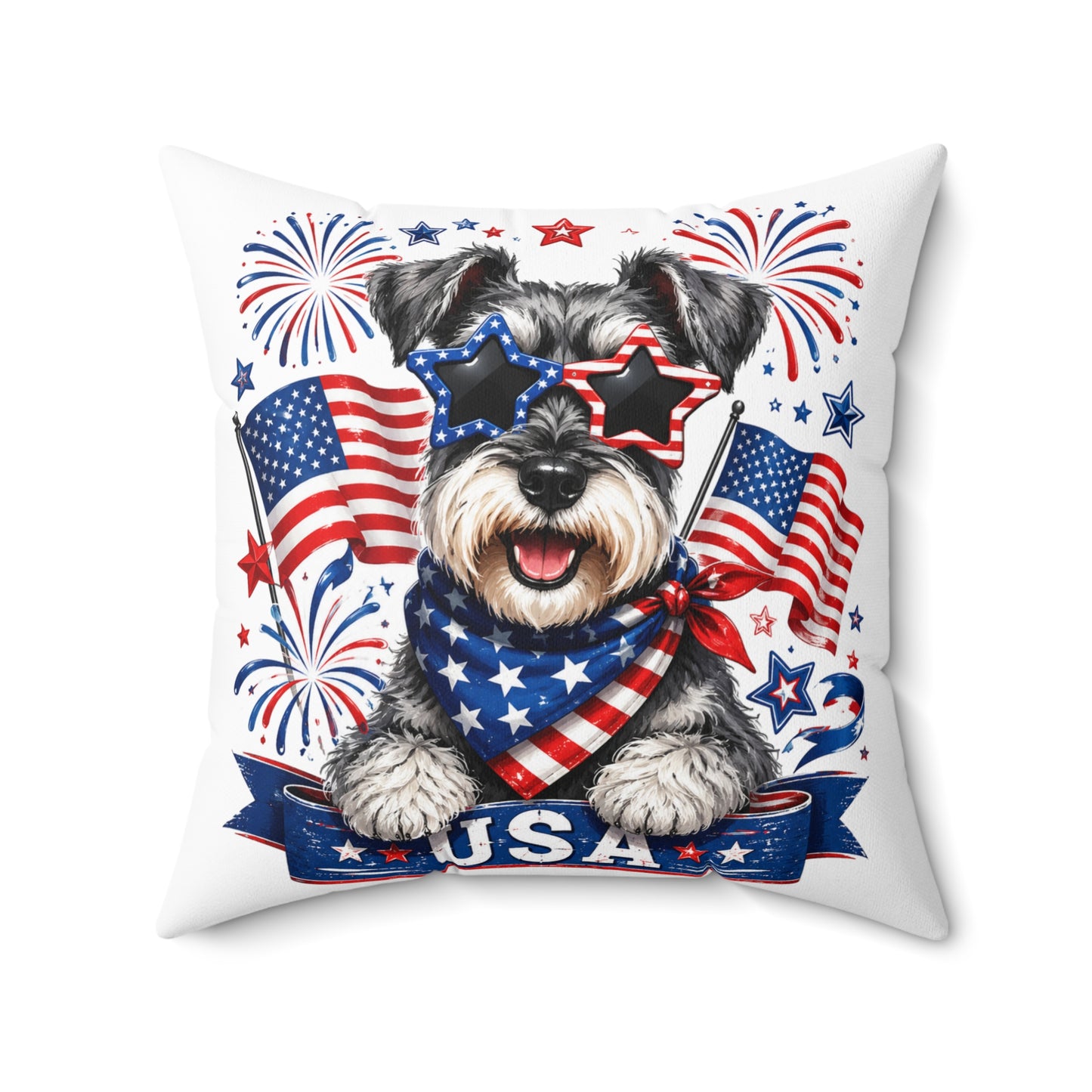 Patriotic Schnauzer Pillow — USA Flag Dog Decorative Throw Pillow for 4th of July