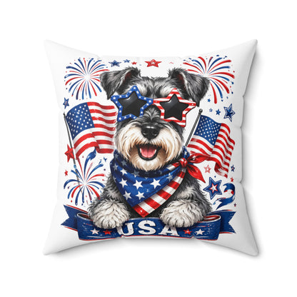 Patriotic Schnauzer Pillow — USA Flag Dog Decorative Throw Pillow for 4th of July