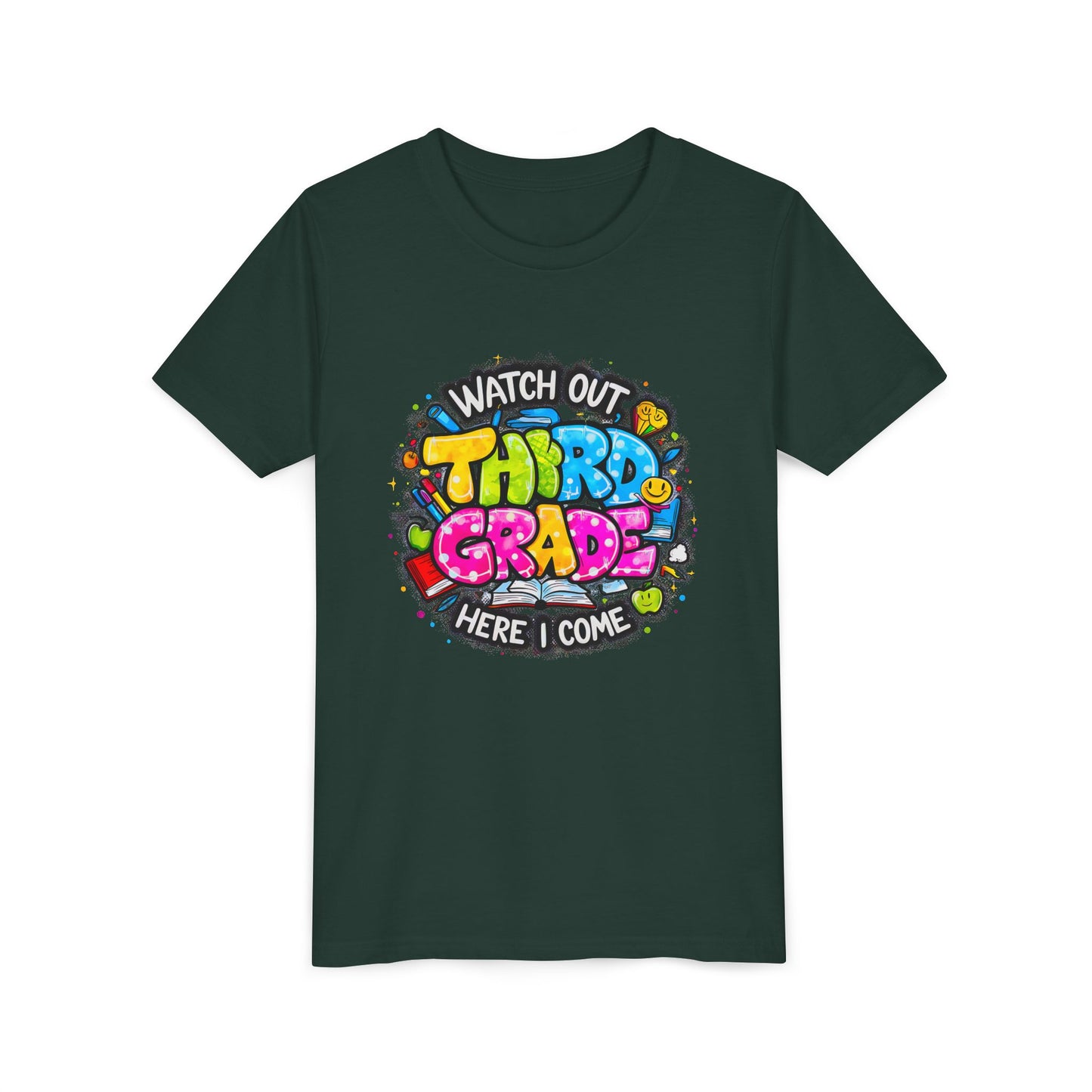 Third Grade Kids T‑Shirt — "Watch Out Third Grade Here I Come" Back-to-School Tee