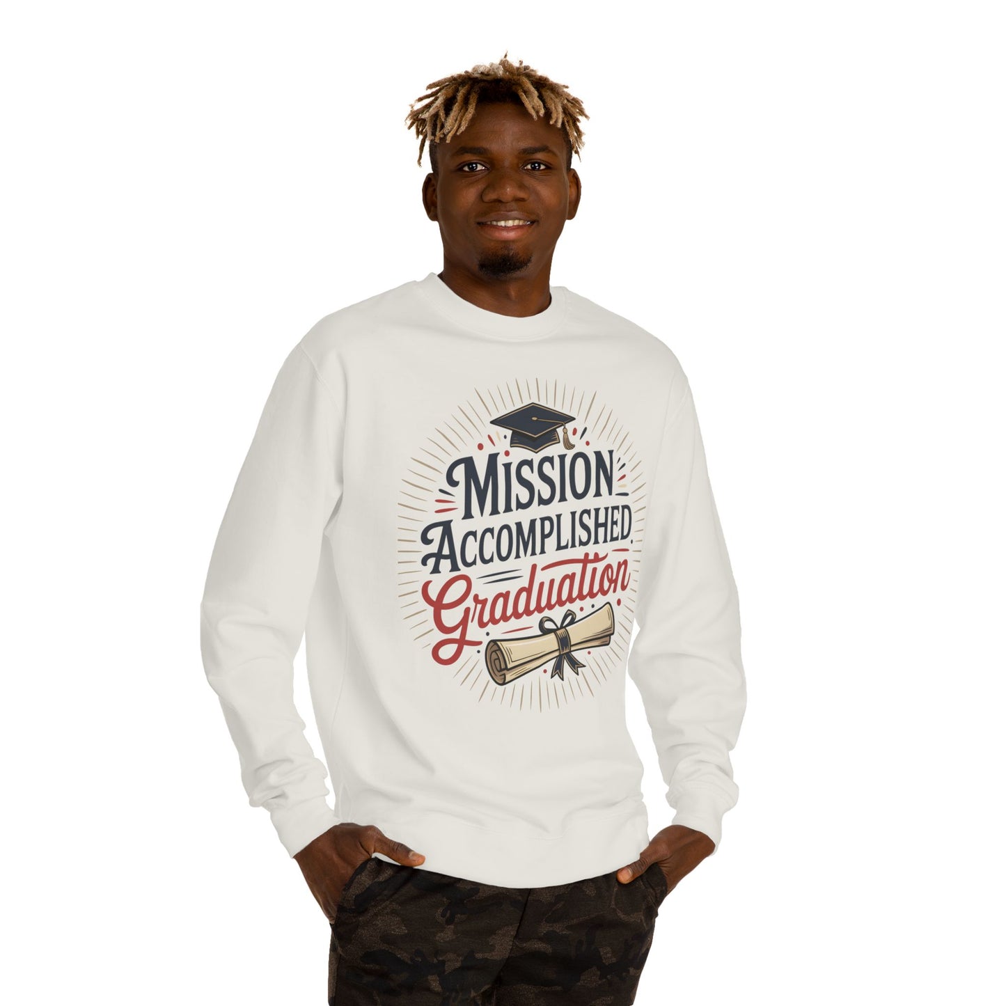 Graduation Sweatshirt "Mission Accomplished" - Grad Cap & Diploma Pullover
