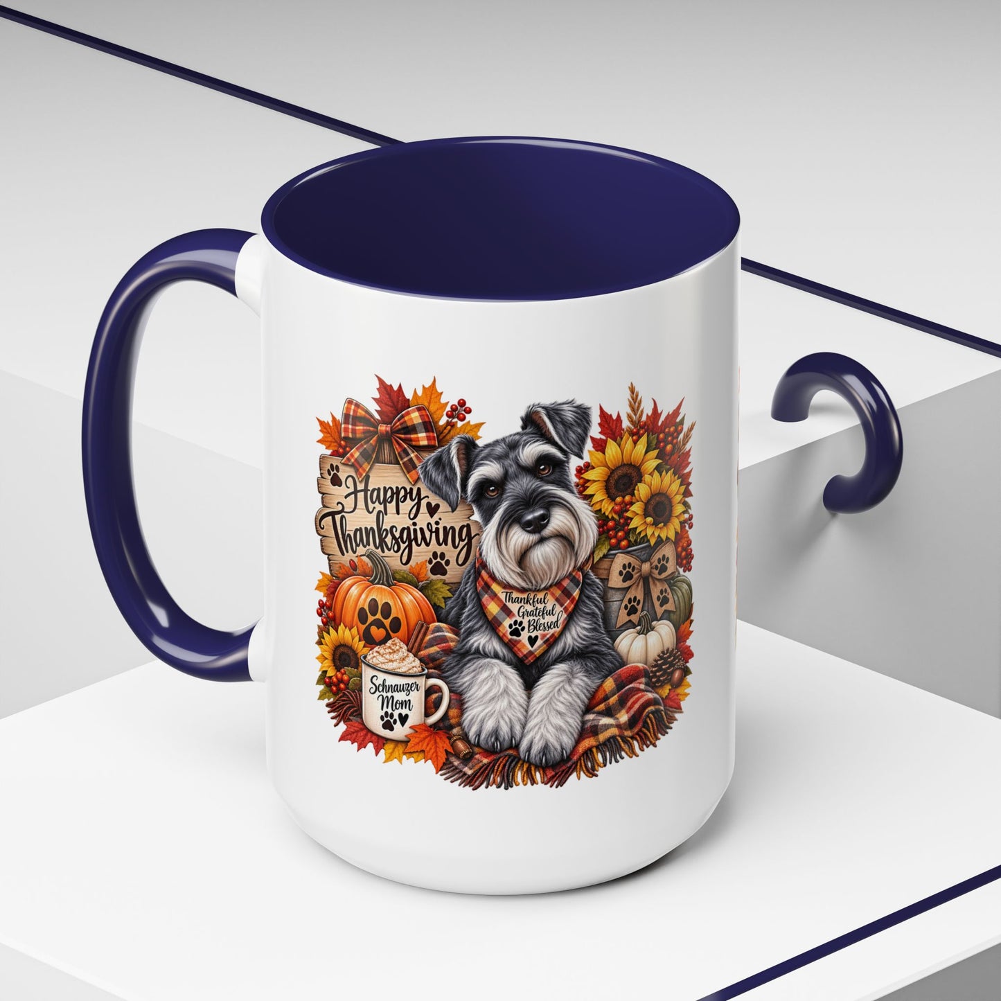 Thanksgiving Schnauzer Coffee Mug — 'Happy Thanksgiving' Autumn Dog Mug (11/15oz)