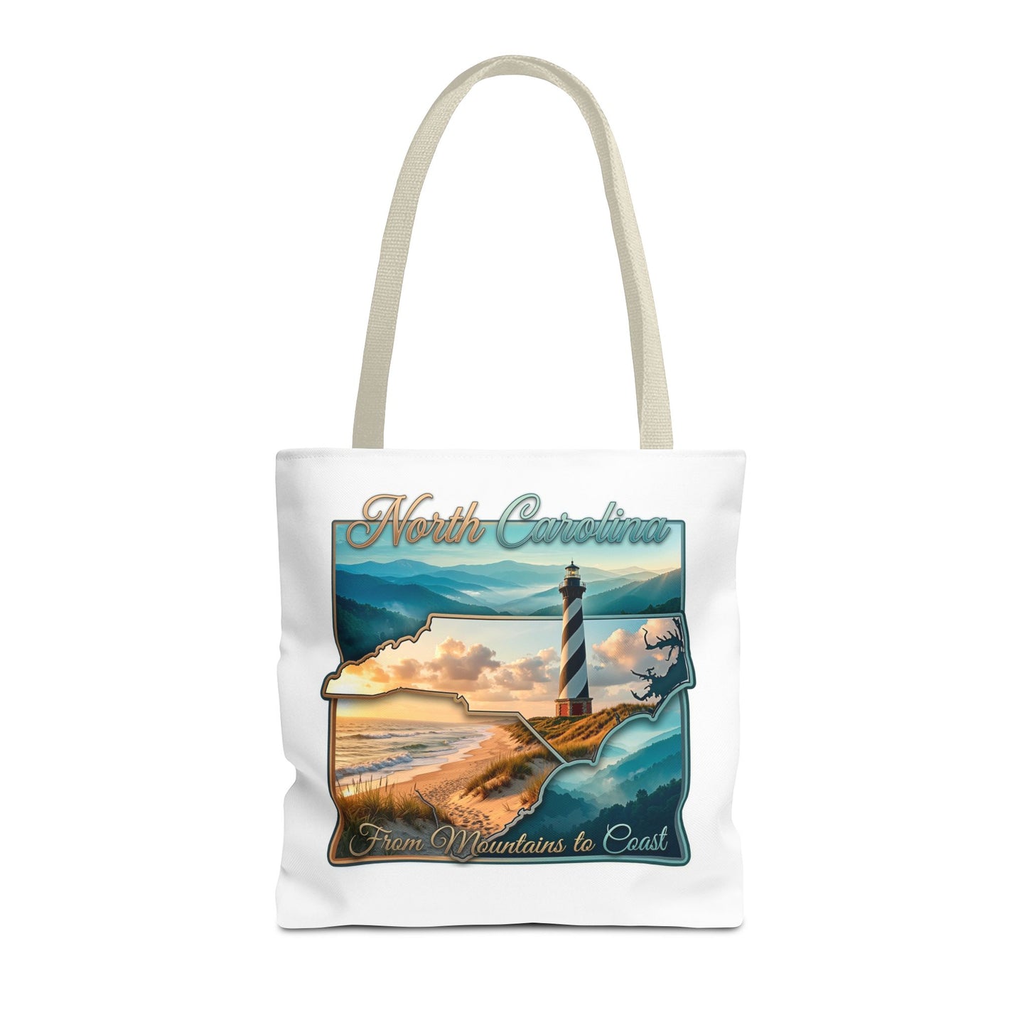North Carolina Lighthouse Tote Bag — "From Mountains to Coast" Scenic Beach Tote