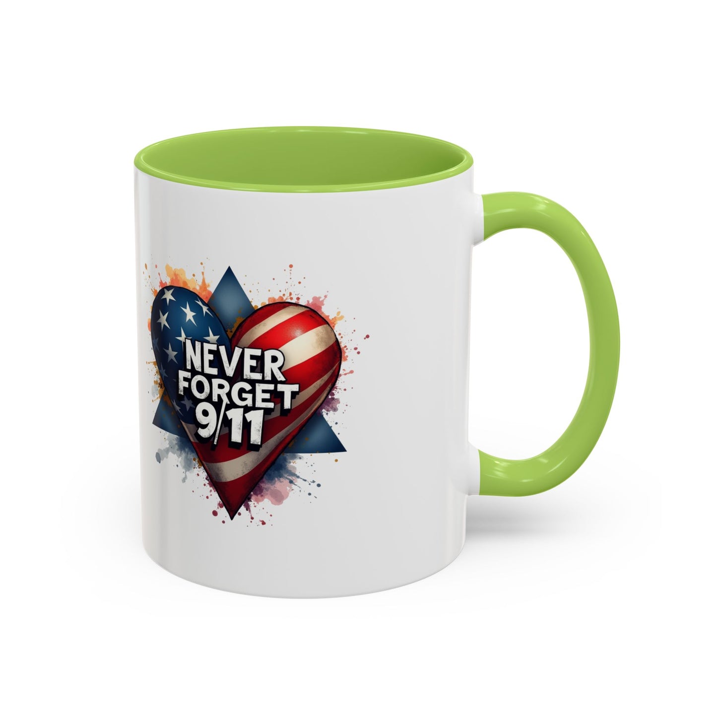 Never Forget 9/11 Heart Accent Coffee Mug – Patriotic Memorial 11/15oz