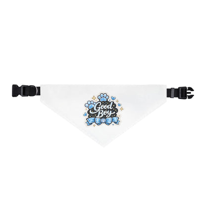 Good Boy Clip-On Pet Bandana — Cute Blue Paw & Bow Dog Collar Accessory
