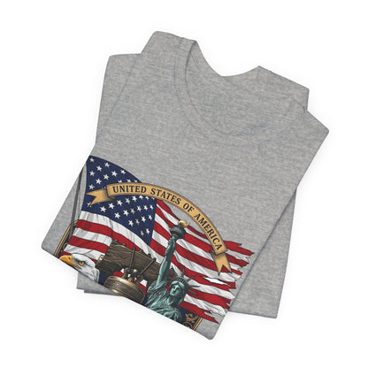 Liberty 250th Anniversary T-Shirt — American Flag, Liberty Bell & Statue of Liberty Tee