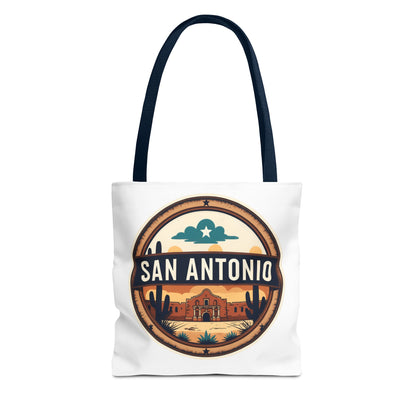 San Antonio Vintage Badge Tote Bag — Retro Texas Travel Market Tote