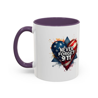 Never Forget 9/11 Heart Accent Coffee Mug – Patriotic Memorial 11/15oz