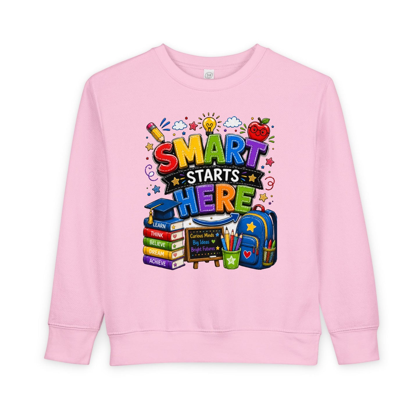 Toddler Sweatshirt — "Smart Starts Here" Back-to-School Kids Crewneck