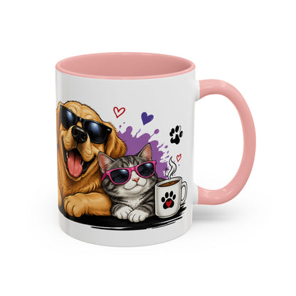 Dog and Cat Coffee Mug – "Life is Better with a Cat" Accent Ceramic Mug