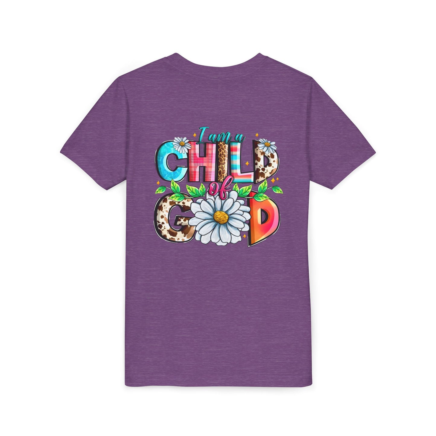 Youth Tee — "I Am a Child of God" Floral Christian Graphic