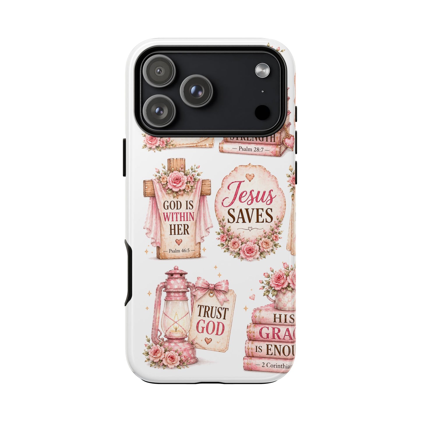 Christian Phone Case — Jesus Saves Floral Tough Case with 'God Is Within Her' & 'Trust God' Design