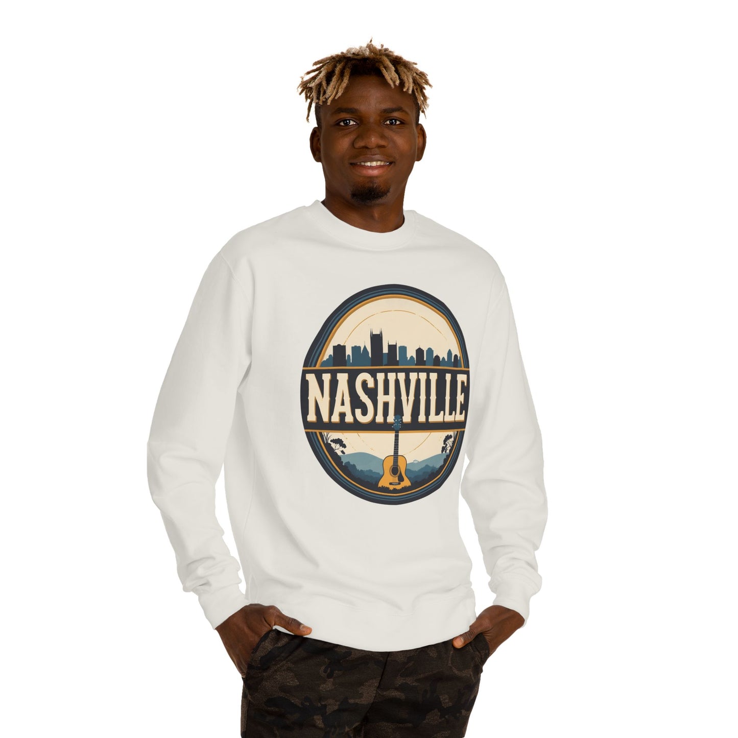 Nashville Guitar Crewneck Sweatshirt — Retro Skyline Music City Pullover