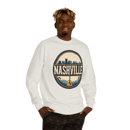 Nashville Guitar Crewneck Sweatshirt — Retro Skyline Music City Pullover