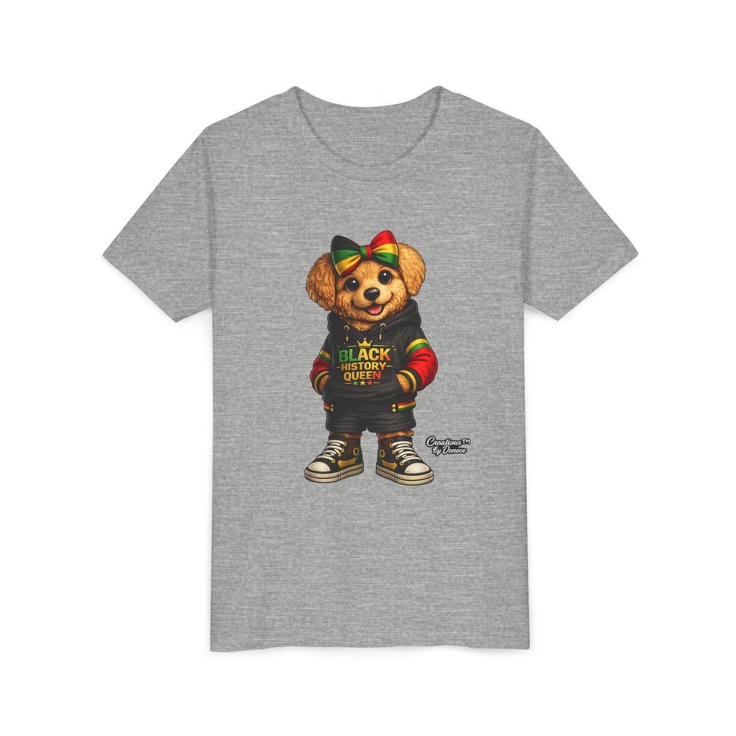 Youth Tee — Black History Queen Bear Graphic T-Shirt