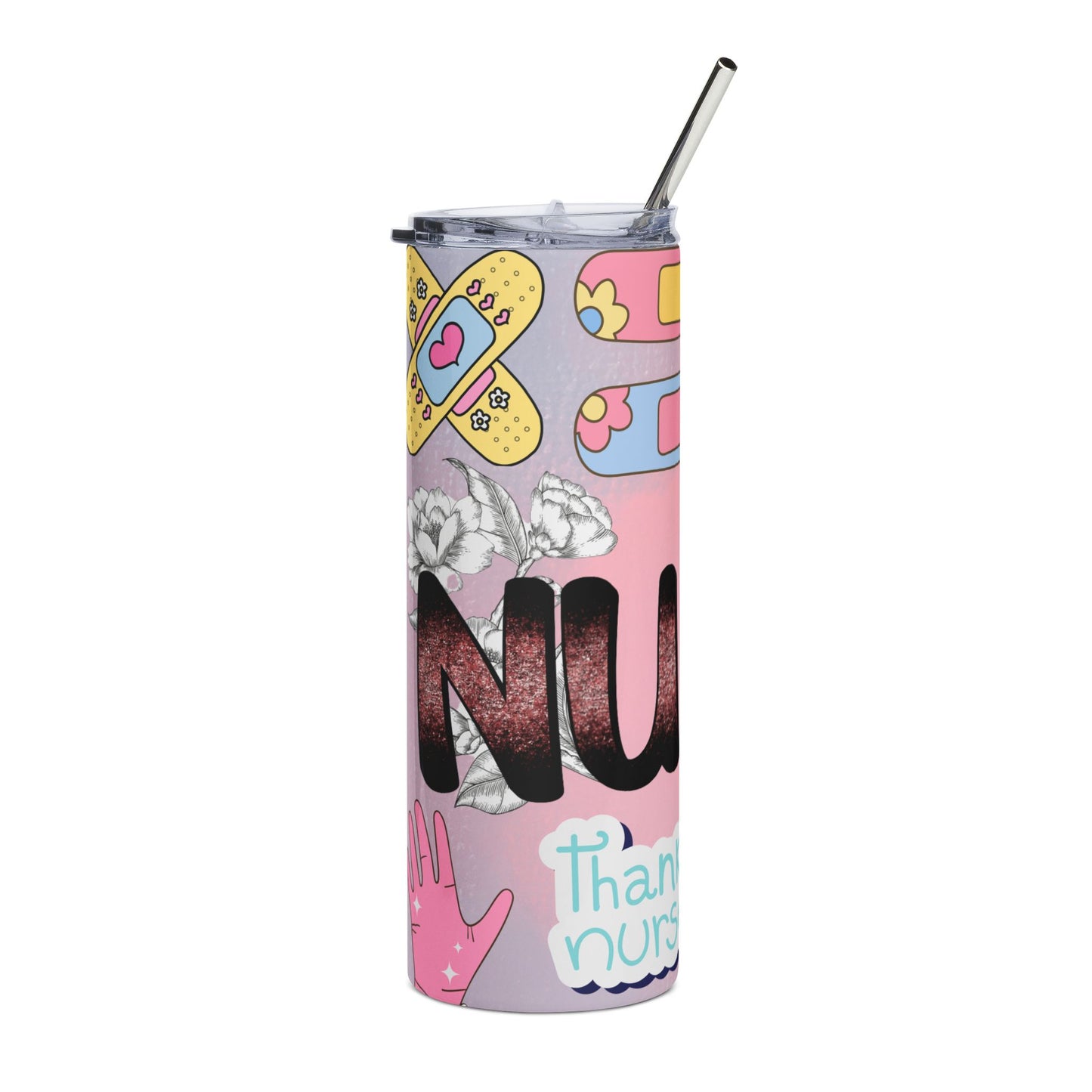 20oz Nurse Tumbler — Pink Thank You Nurse Stainless Steel Travel Cup