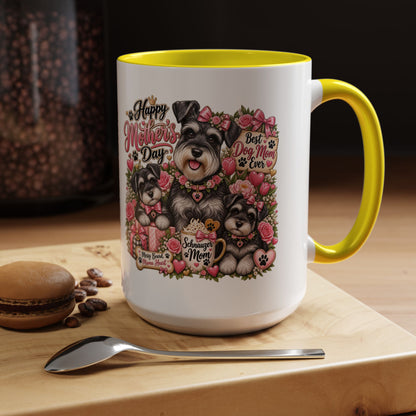 Mother's Day Schnauzer Coffee Mug — "Best Dog Mom Ever" Accent Mug (11/15oz)