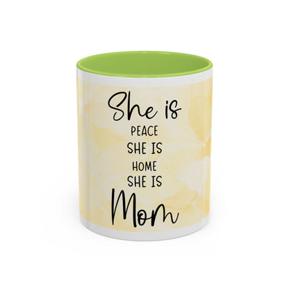 She Is Mom Floral Accent Coffee Mug — 'She is Peace, She is Home' Mother's Day Gift