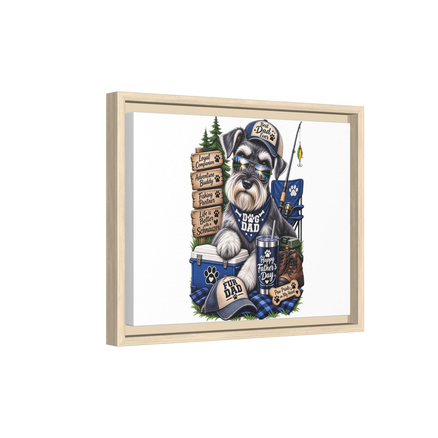 Dog Dad Schnauzer Father's Day Framed Canvas Wall Art — Fishing & Camping Pet Gift