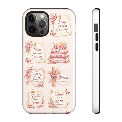 Christian Floral Phone Case — "Pray Without Ceasing" Faith Cross Design
