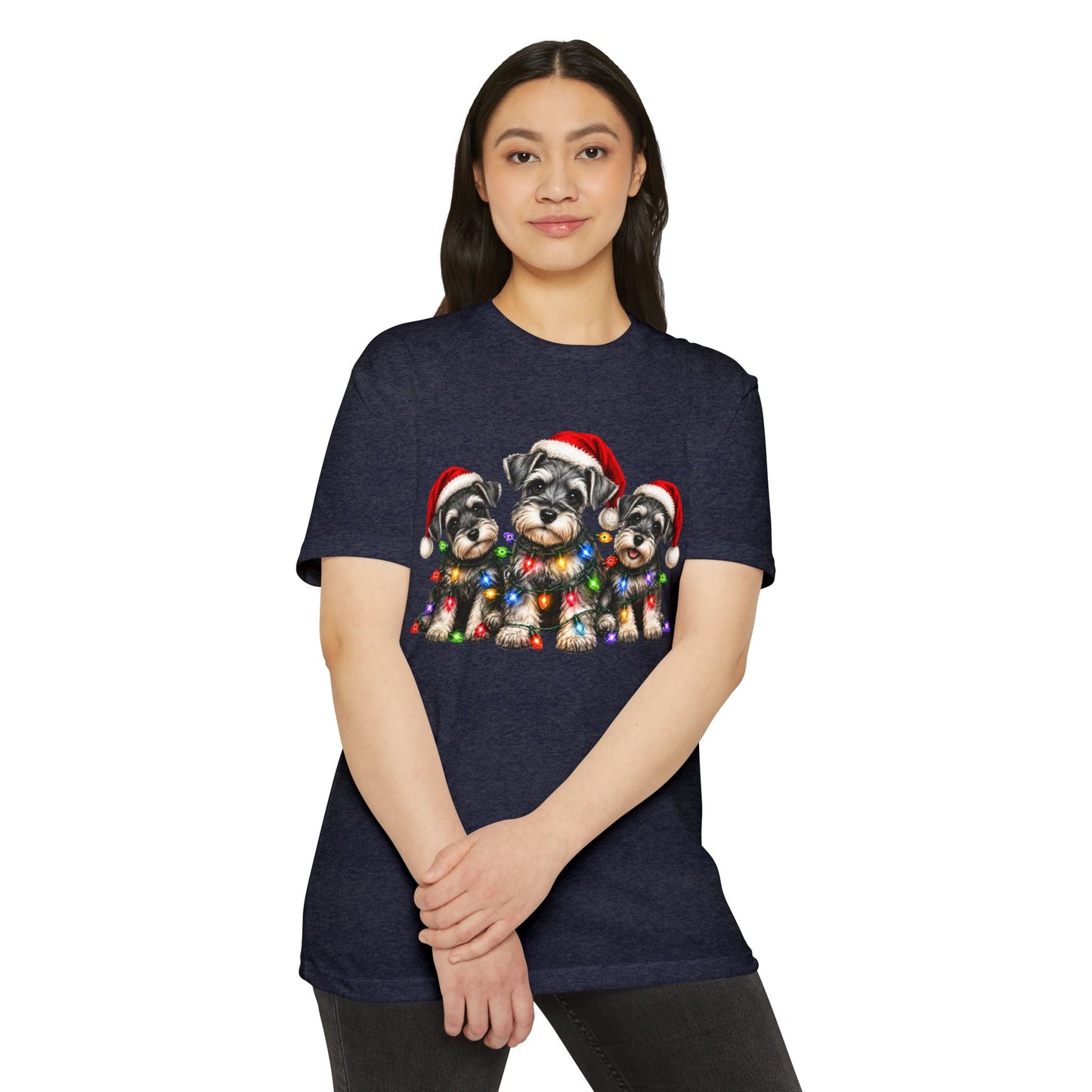 Christmas Schnauzer Puppies T-Shirt – Cute Santa Hat Dog Holiday Tee