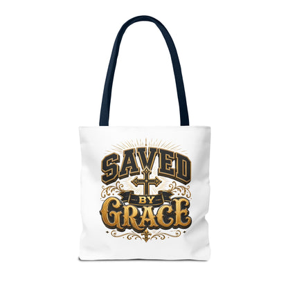 Saved by Grace Tote Bag – Christian Cross Inspirational Canvas Tote
