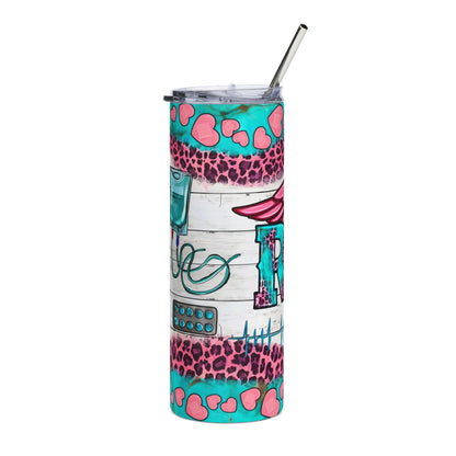 RN Caduceus Leopard Print 20oz Stainless Tumbler — Teal & Pink Nurse Gift