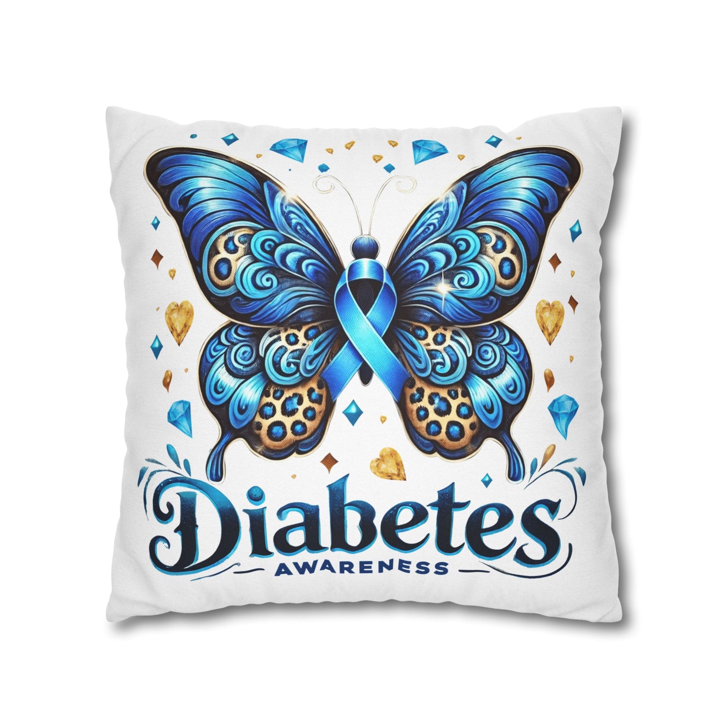 Diabetes Awareness Butterfly Pillowcase — Blue Ribbon Square Pillow