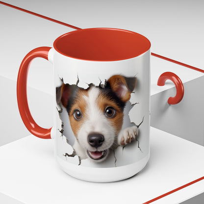 Jack Russell Puppy Peek Accent Coffee Mug – Cute Dog Rupture Design (11/15oz)
