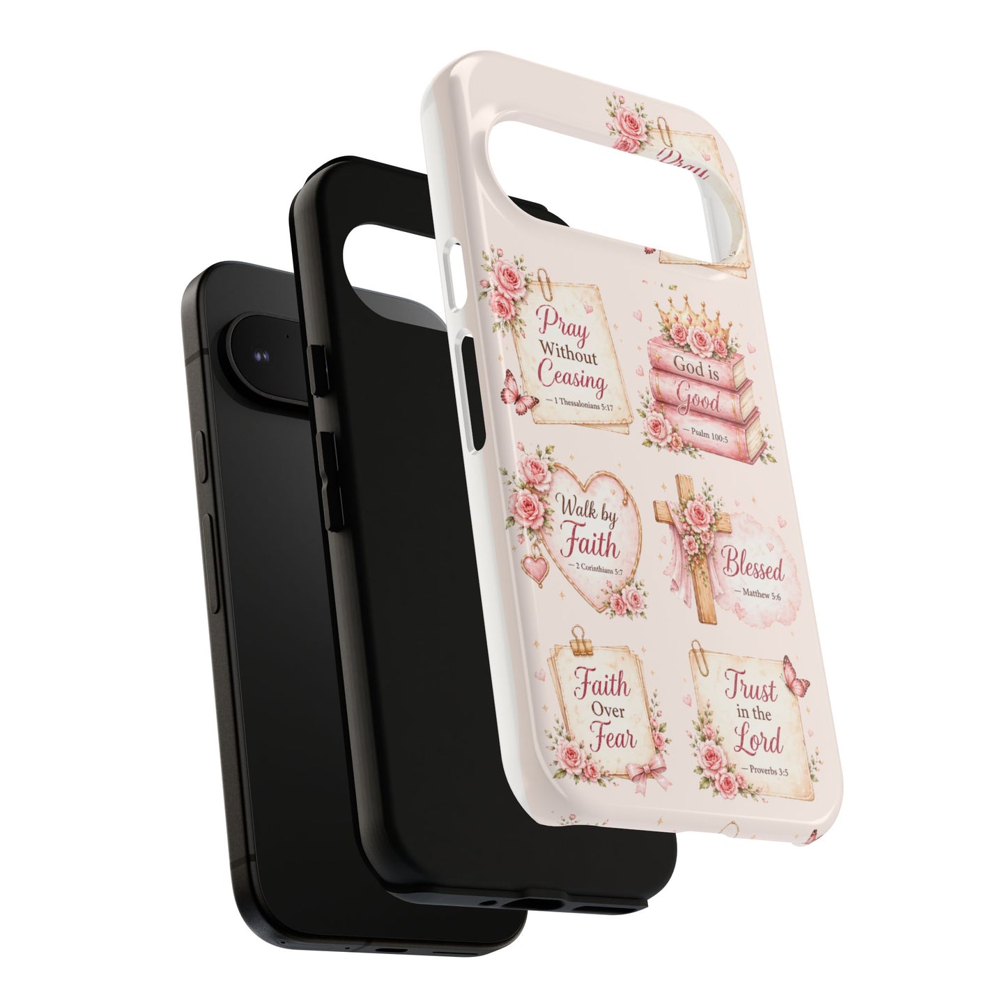 Christian Floral Phone Case — "Pray Without Ceasing" Faith Cross Design