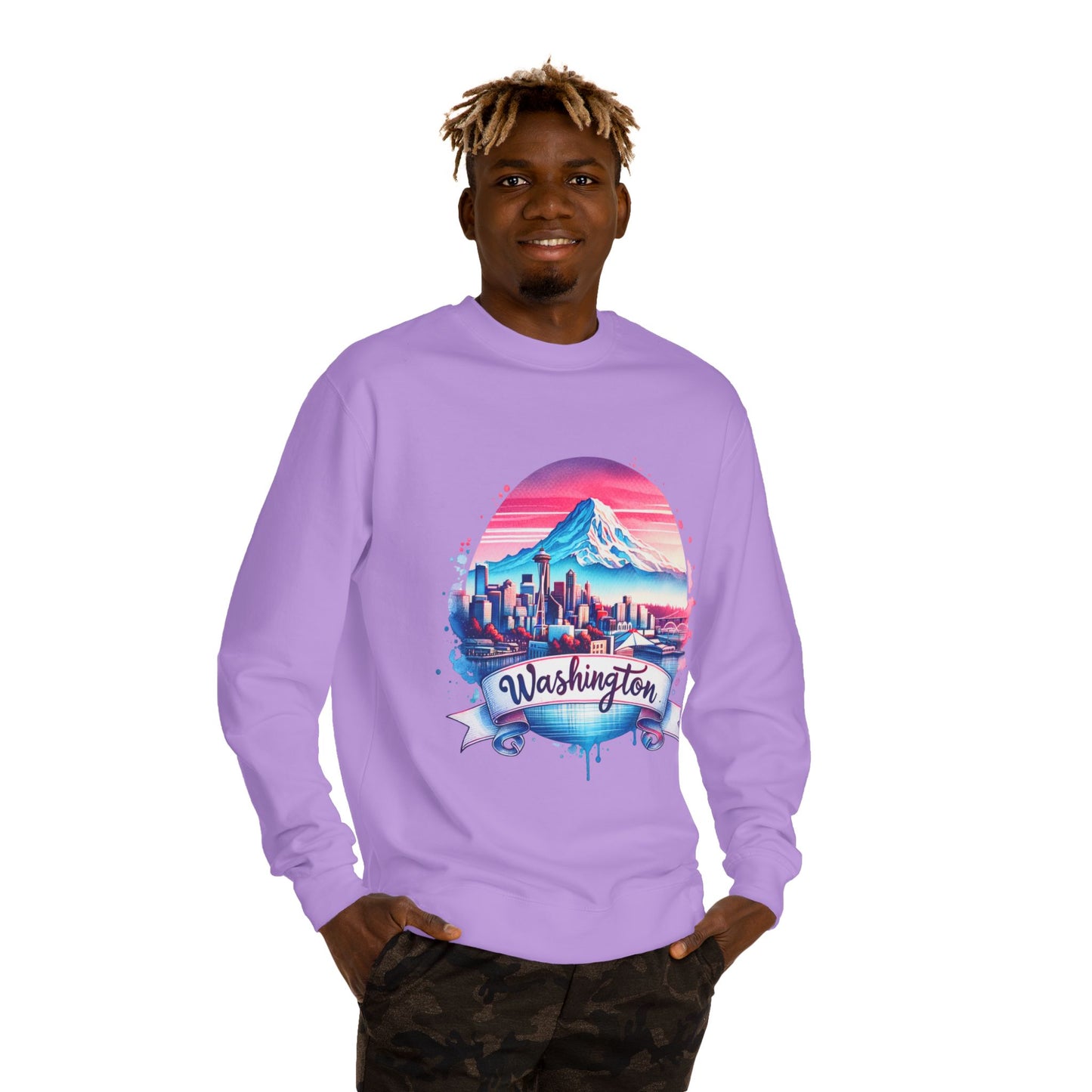 Washington Scenic Crewneck Sweatshirt — Mountain & City Skyline Design