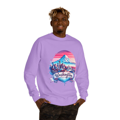 Washington Scenic Crewneck Sweatshirt — Mountain & City Skyline Design