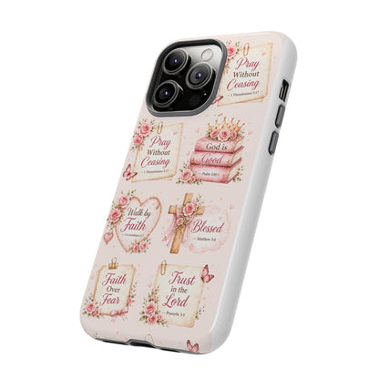 Christian Floral Phone Case — "Pray Without Ceasing" Faith Cross Design